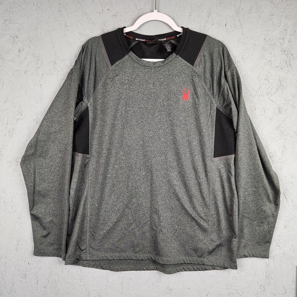 Spyder Active Shirt Mens Medium Gray ProWEB Long Sleeve Athletic Training Logo